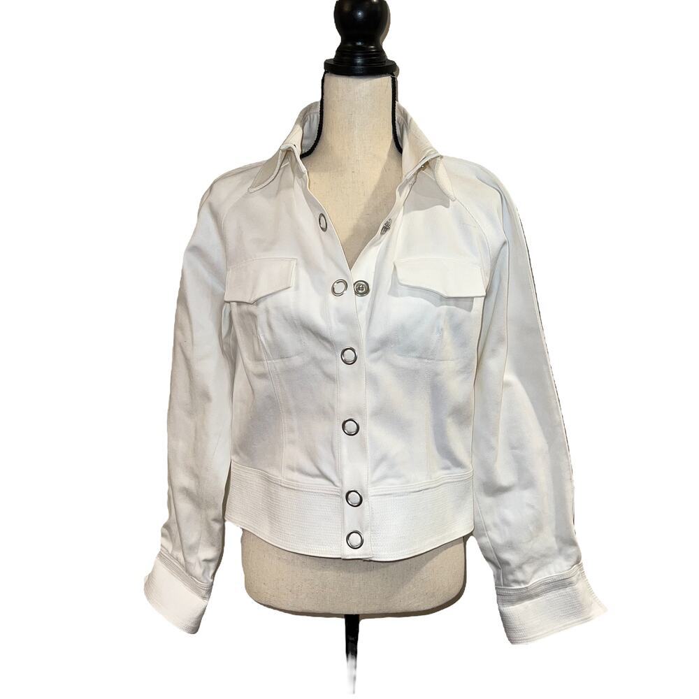 Charles Nolan New York Womens White Button Front Collared Shirt Jacket Size 10